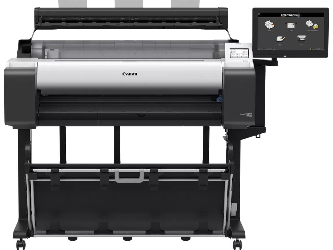 Canon imagePROGRAF TM-355 large format printer with SmartWorks MFP Z36 control panel.