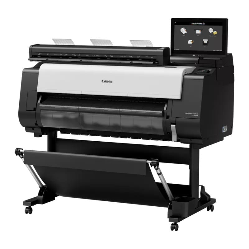 Canon imagePROGRAF TX-3100 large format printer with integrated scanner and SmartWorks software display.