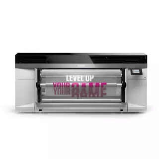 Canon Colorado M3W large format printer printing "Level Up Your Game.