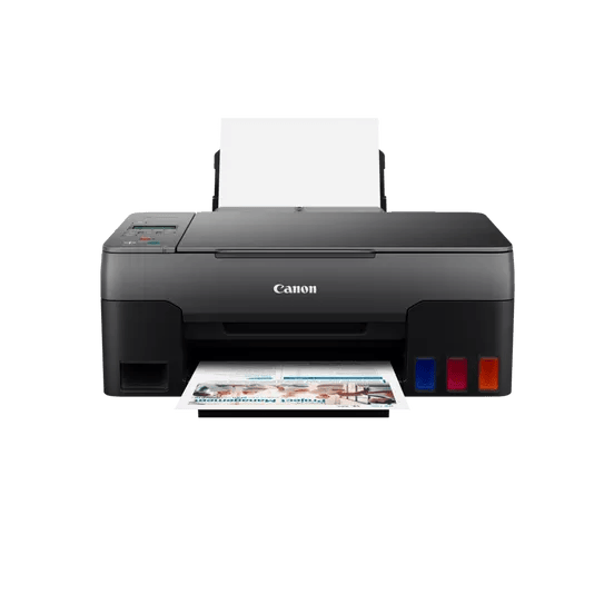Canon PIXMA G2420 printer with a page of printed output