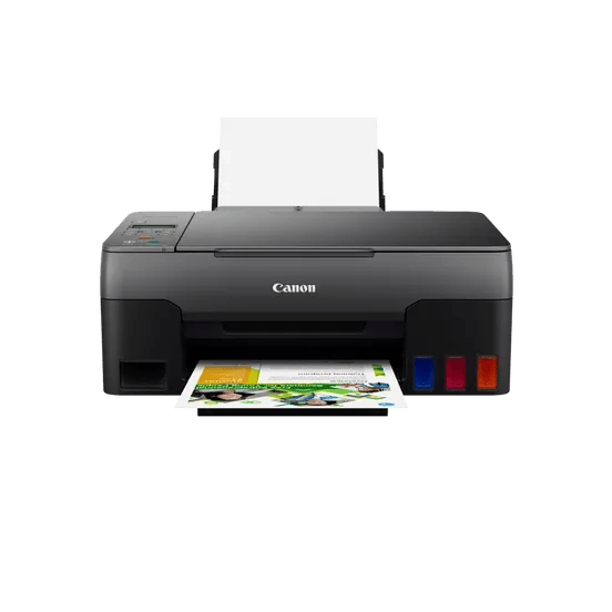 Canon PIXMA G3420 wireless inkjet printer with color ink cartridges.