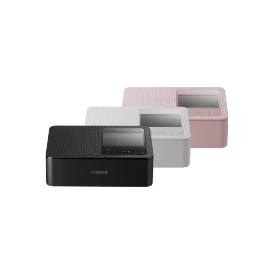 Canon SELPHY CP1500 in black, white, and pink