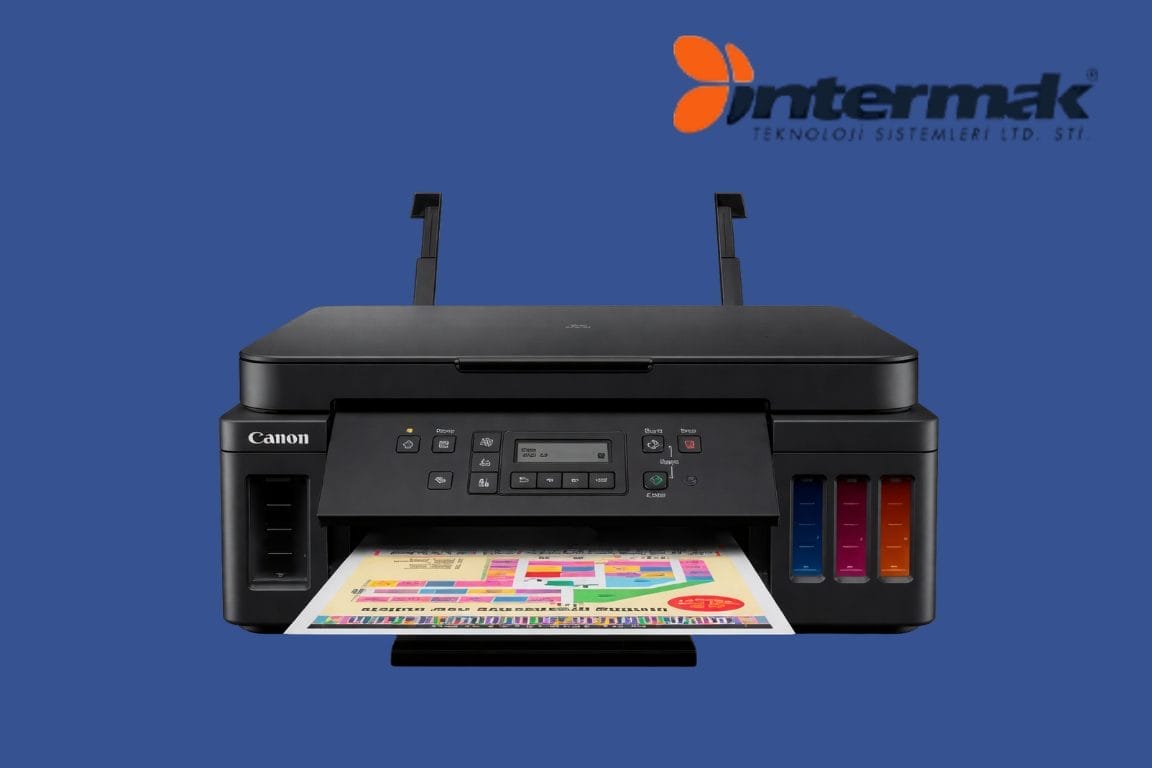 Canon yazıcı modeli, ofis çözümleri için ideal. İntermak logosu üstte.